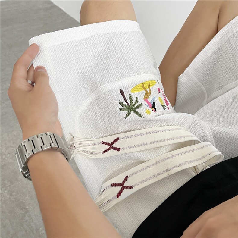 美式设计感潮款刺绣短裤夏季休闲宽松五分裤A061-AD00085-P50控68图片