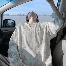 新款高街痞帅V领扎染纹理感大码打底衫长袖T恤男T53981-特P25控48，男装T恤，电商A001