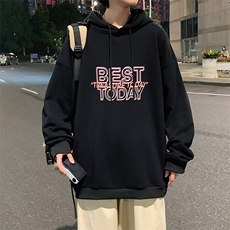 WY2181-P35加绒款-P40纯棉连帽卫衣男大码运动帽衫宽松薄外套男，男装卫衣，电商A040