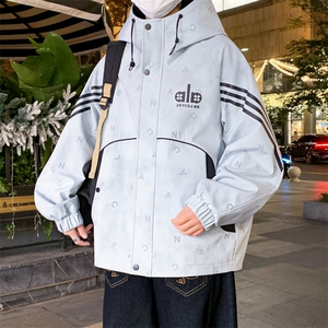 外套男学生潮流三条杠连帽夹克春秋青少年帅气冲锋 A436-2681-P75图片