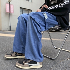 港风秋款男牛仔裤工装裤大口袋直筒宽松贴标休闲长裤NK5004P45，男装牛仔裤，星座1013-1