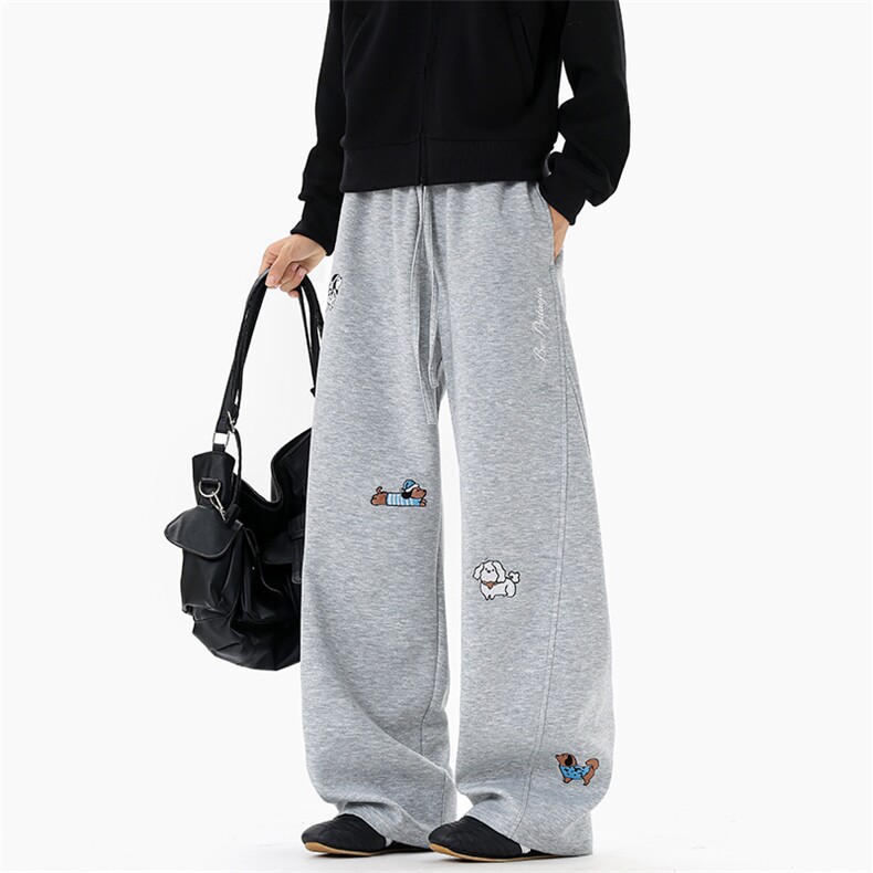 GENIOLAMODE腊肠狗加绒重磅卫裤男士秋冬青少年新款宽松直筒长裤，男装休闲裤，电商A001