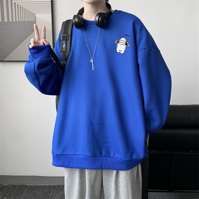 华夫格卫衣圆领卫衣男大码长袖t恤男外套HW76167-P30加绒款-P40,男装卫衣,电商A040