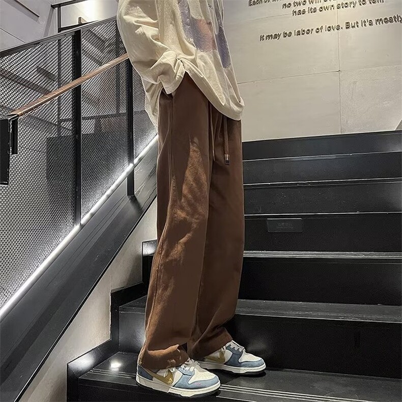 棕色工装裤子男女日系高街潮痞帅直筒宽松复古休闲长裤K788-P36,男装工装外套,星座1008