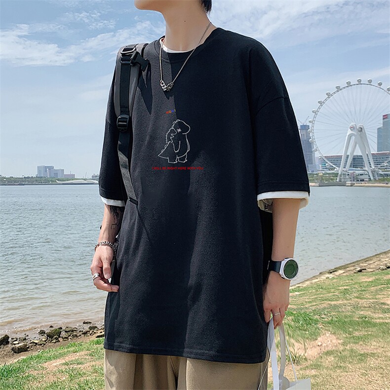 JT55140-P25假两件短袖t恤男大码胖子半袖体恤半截袖港风,男装T恤,电商A040