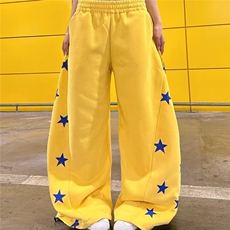 星星印花设计感休闲裤女秋季新款美式气质高腰显瘦阔腿裤潮，男装休闲裤，星座506A