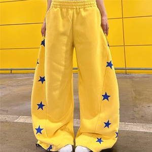 星星印花设计感休闲裤女秋季新款美式气质高腰显瘦阔腿裤潮图片