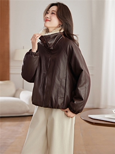羽绒服仿羊羔毛领PU皮衣女冬保暖外套上衣大衣图片