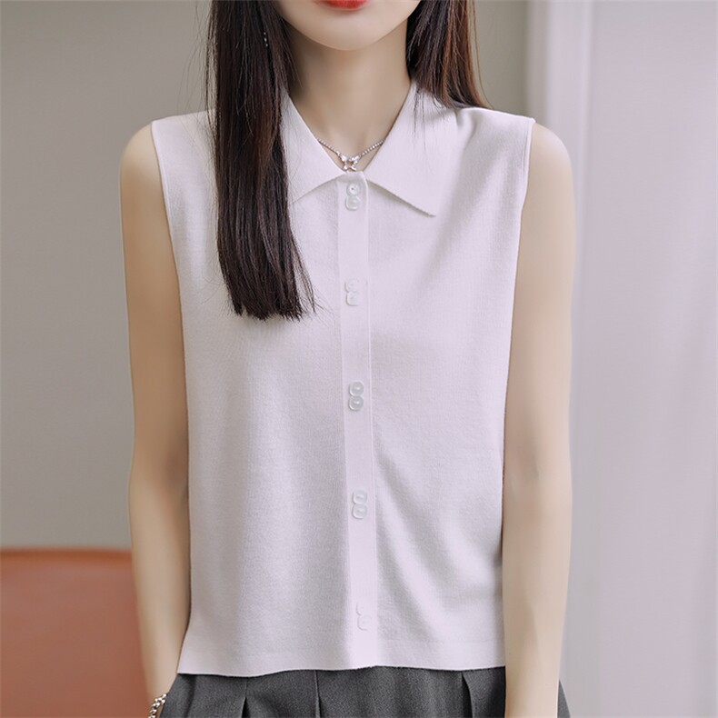 秋冬季通勤百搭内搭精纺48支33%羊毛翻领背心，女装背心吊带，朝思羊绒