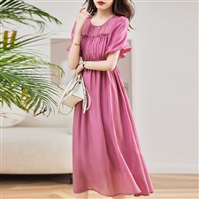 法式连衣裙女夏季2025新款高级感气质收腰显瘦泡泡袖高端天丝裙子图片