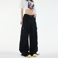 美式棕色工装牛仔裤夏季宽松直筒褶皱伞兵休闲阔腿裤YD9002-P75，男装牛仔裤，星座509