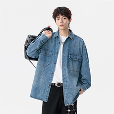 新款(跨境货源）长袖牛仔衬衫男宽松休闲外套，男装衬衫，星座1107-1