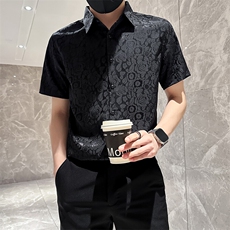 店主风社会小伙男士短袖衬衣男修身痞帅休闲衬衫301A-1/CS423/P55，男装衬衫，星座301A-1