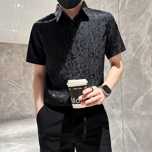 店主风社会小伙男士短袖衬衣男修身痞帅休闲衬衫301A-1/CS423/P55图片