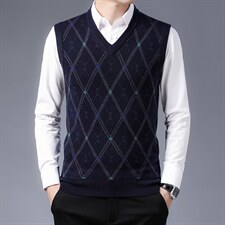 SW1812男式2023年秋冬新款羊毛背心v领商务马甲毛衣休闲针织衫P48，男装针织衫/毛衣，电商B360