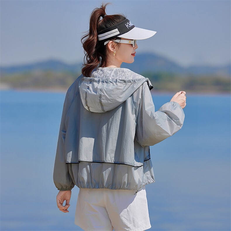 夏季冰丝防晒衣女拼色2026新款小个子防紫外线休闲开衫外套涂层型,女装防晒衣,靓衣阁