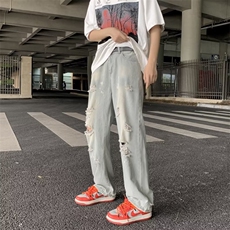 美式高街破洞牛仔裤男韩版潮流个性2023秋夏ins宽松长裤RK846-P41，男装牛仔裤，星座412-3