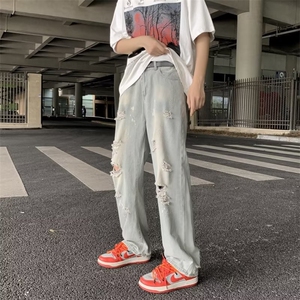 美式高街破洞牛仔裤男韩版潮流个性2023秋夏ins宽松长裤RK846-P41图片