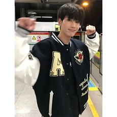 美式棒球服男女星空昵PU皮袖飞行员夹克情侣休闲宽松外套JKK18，男装夹克，星座516A