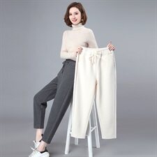 2020冬季新款时尚加厚抽绳松紧腰舒适直筒小脚裤，女装休闲裤，涵誉