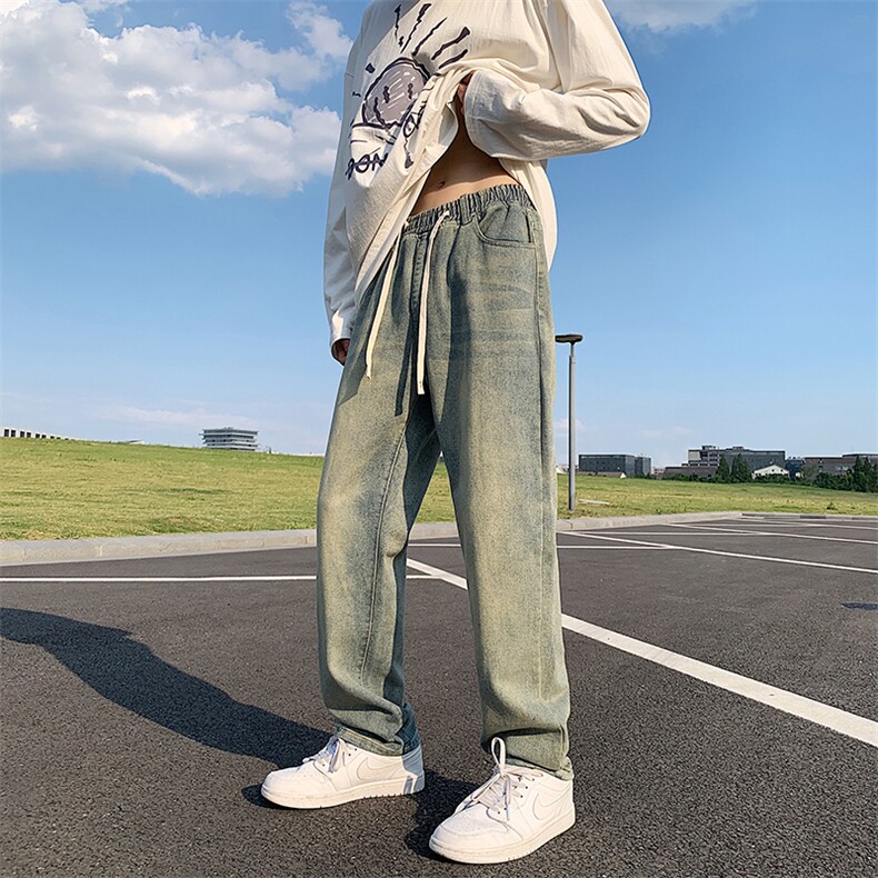 港风秋款男牛仔裤黄泥色直筒宽松休闲长裤227-2*N01*P50控68，男装牛仔裤，星座227-2