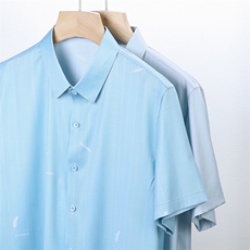新品2024年夏季男士短袖衬衫翻领印花商务休闲中年爸爸装上衣P68，男装衬衫，钱塘6003A(原)4033A