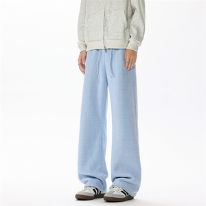 8XL-M秋冬人字纹高腰垂感休闲阔腿裤加绒加厚雪尼尔北极绒P55图片