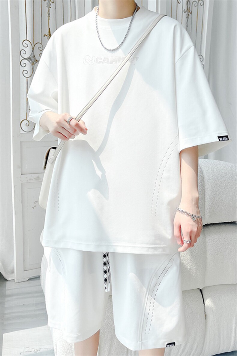2025夏季新款旋律风车大码冰丝短袖T恤套装M-5XHQ25442-P60,男装T恤,电商A022