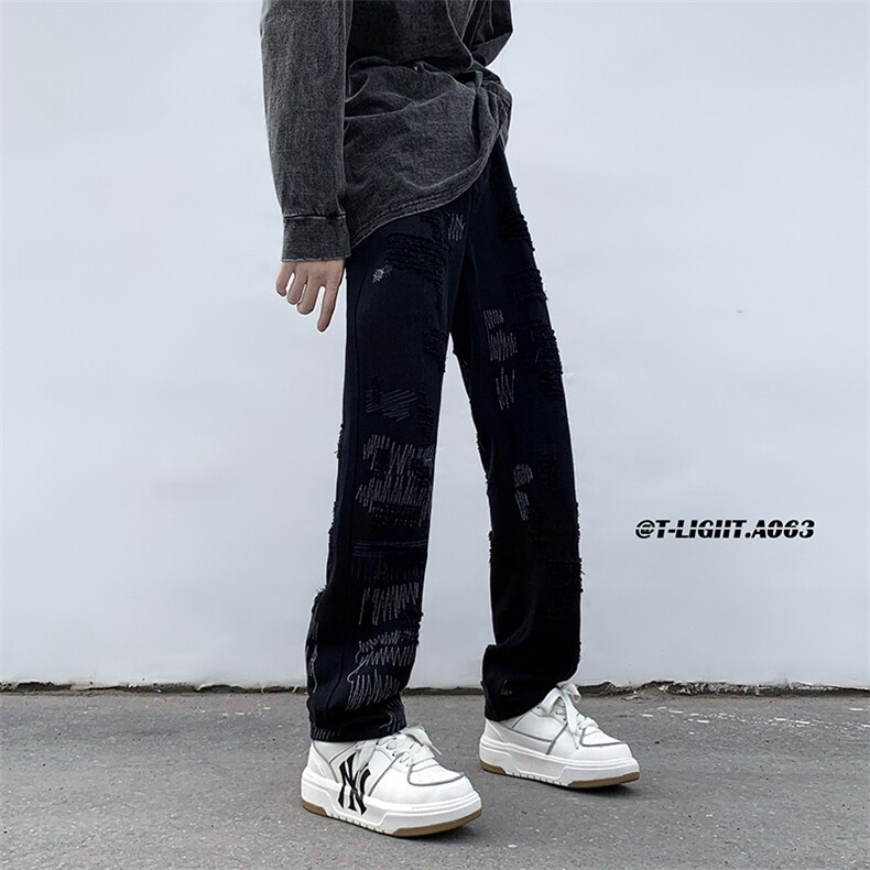 2023早春美式高街玩针刺绣毛须修身牛仔裤货号K697P60控价88,男装牛仔裤,电商A063