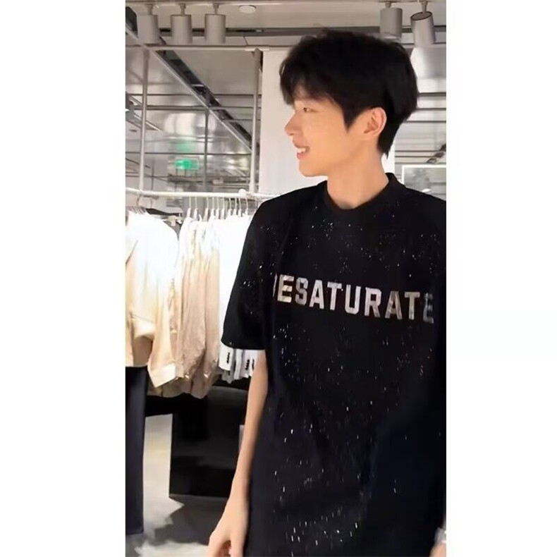 高级感亮闪闪上衣男夏季美式高街潮牌痞帅男式满天星全棉短袖T恤,男装T恤,星座1005-4