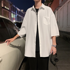 夏季港风日系侧边排扣冰丝衬衫男短袖宽松衬衣潮流外套 W1014-P30图片