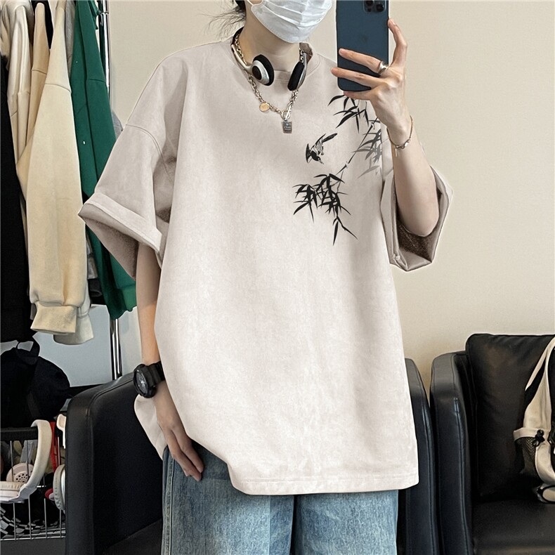 得物抖音直播高品质麂皮绒风印花宽松短袖djp298-特批23控39,男装T恤,星座605(原A050)