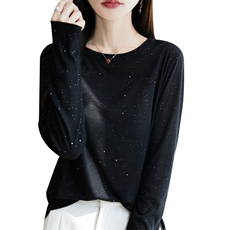 洋气春季新款圆领针织衫女宽松显瘦百搭长袖上衣可外简约打底衫，女装蕾丝衫/雪纺衫，昭美羊绒