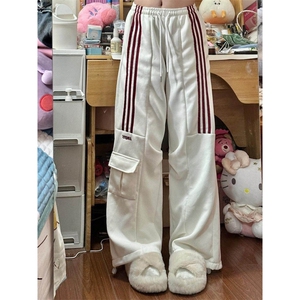 美式复古工装三条杠休闲裤女新款显瘦直筒阔腿运动裤子WLG855-P45,牛仔背带短裤搭配技巧图片