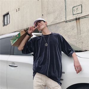 夏季新款钻石绒冰丝短袖闪亮亮大码男士宽松半袖T恤走量款B01-p30图片