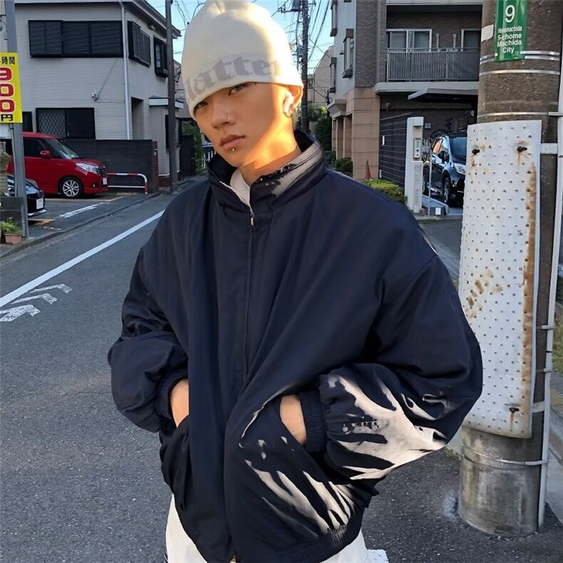 美式飞行夹克男款廓形短款冲锋外套立领教练棒球服MY8307,男装夹克,星座208-5