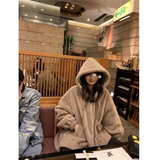 MF241018-P105加绒加厚连帽宽松羊羔毛外套女24新款毛绒外套，女装短外套，星座617A-2