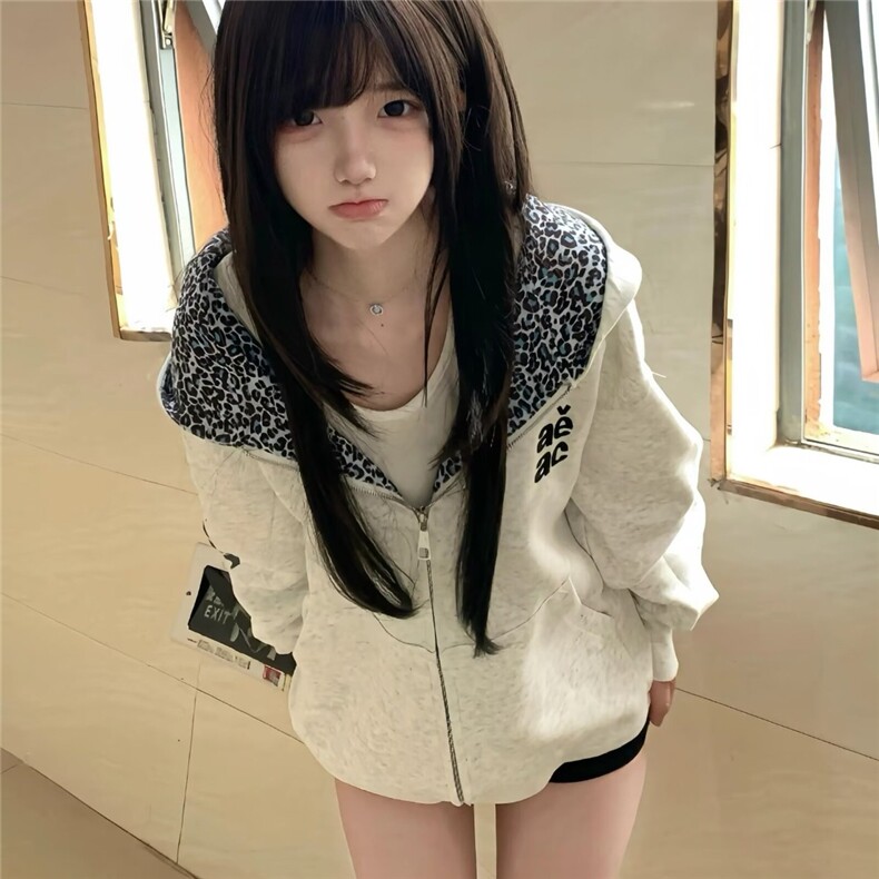 潮牌美式高街hiphop开衫连帽卫衣女2025秋冬情侣小众设计感外套,女装短外套,星座506A