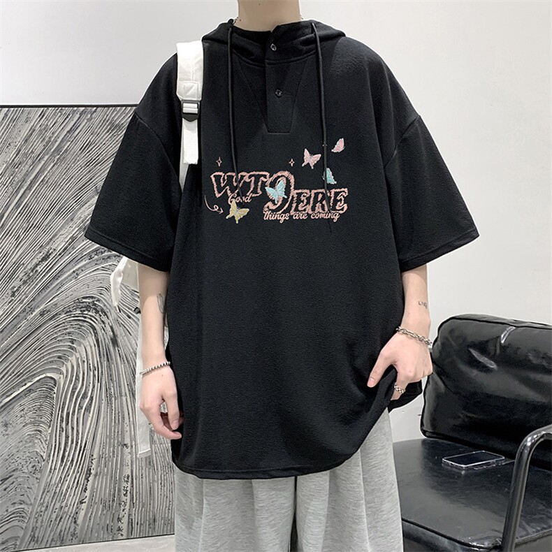 LD54443-P45NASA连帽短袖t恤男大码胖子带帽五分袖中袖,男装T恤,电商A040