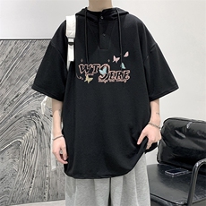 LD54443-P45NASA连帽短袖t恤男大码胖子带帽五分袖中袖，男装T恤，电商A040