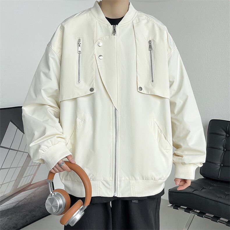新款春季纯色男棒球风夹克宽松圆领工装休闲夹克外套JK3212-P80,男装夹克,电商A128