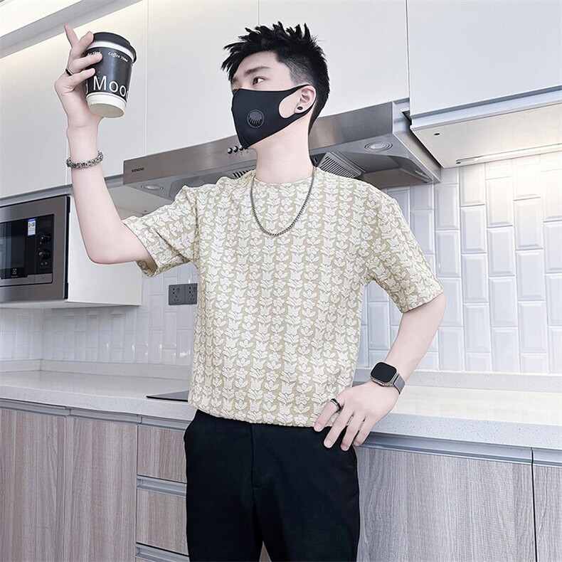 社会小伙短袖T恤男凹凸感提花面料高级感半袖301C-DT79-P48控68,男装T恤,星座301C（原B323）