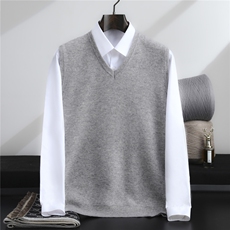2025百搭时尚简约v领套头无袖马甲羊毛衫，男装羊毛衫，忠诺羊绒