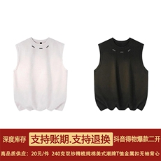 得物抖音品质二开240克双纱纯棉美式高街痞帅金属T恤无袖背心，男装背心/马甲，电商A486