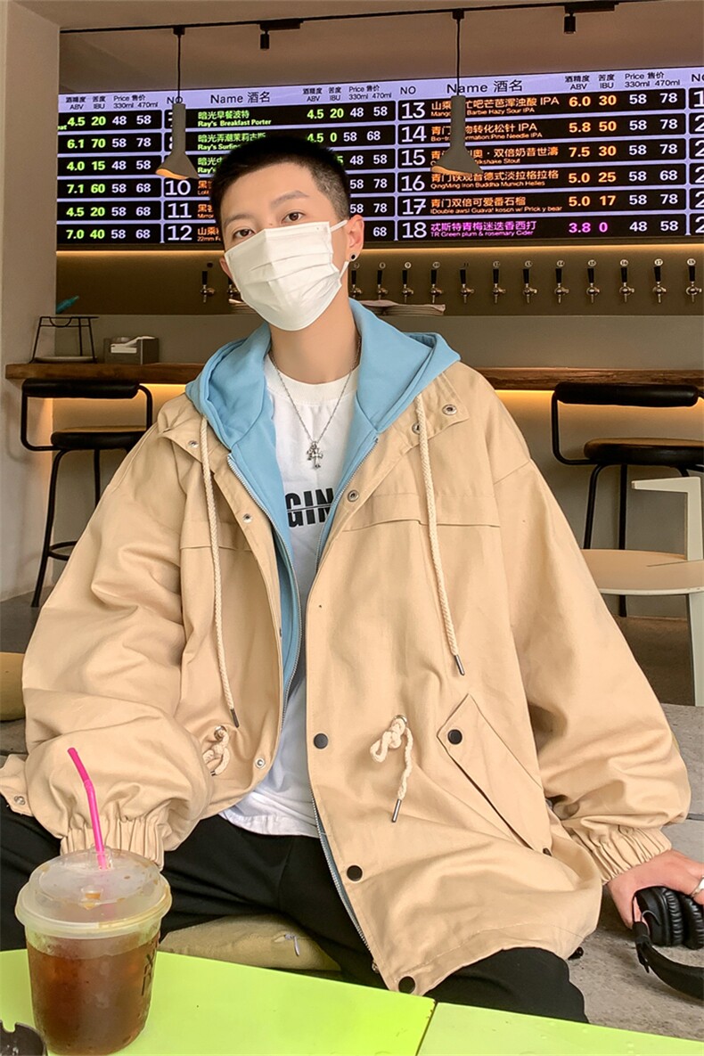 JK6002/P80秋装假两件男士抽绳夹克风衣男潮流宽松大码上衣男装,男装夹克,电商A141