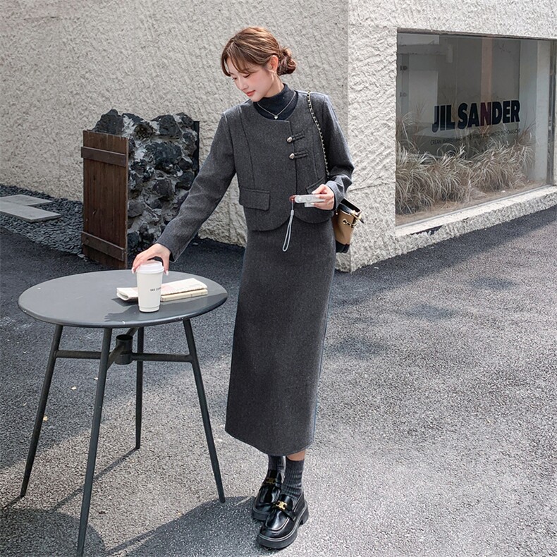 2025冬季女装女士精品套装工作制服时尚套装毛呢两件套,女装套装/套裙,欧黛芙妮