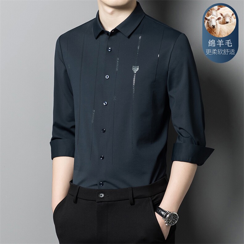 DN7221男式服装新款无痕羊毛衬衫男长袖翻领休闲四季可穿衬衣P102图片