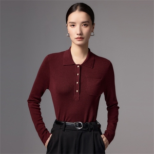 老钱风polo领针织衫女深灰色修身通勤上衣2025新款高端精纺羊毛衫图片