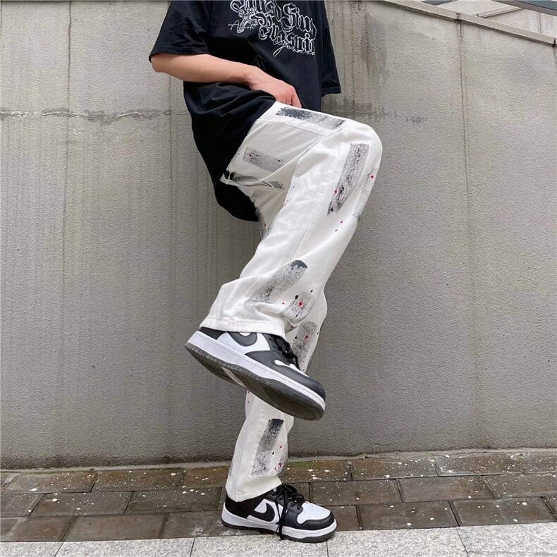 牛仔裤男秋季潮大码休闲裤子高街油漆手绘牛仔裤男G095P40,男装牛仔裤,星座1116-2