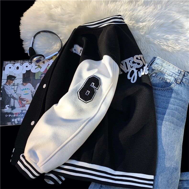 复古格调拼色棒球服宽松街头潮搭学院风外套HY202P108控138,女装短外套,电商A102B